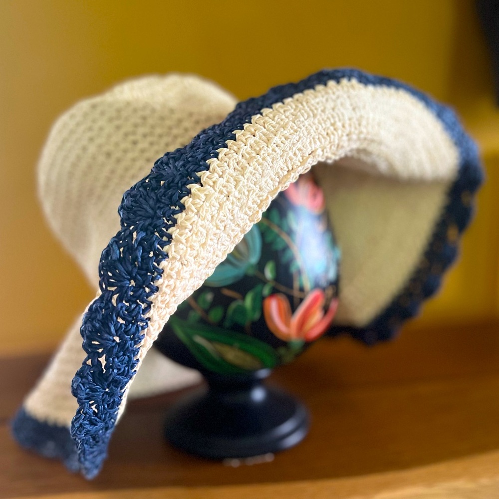 Cream and Blue  Sun Hat